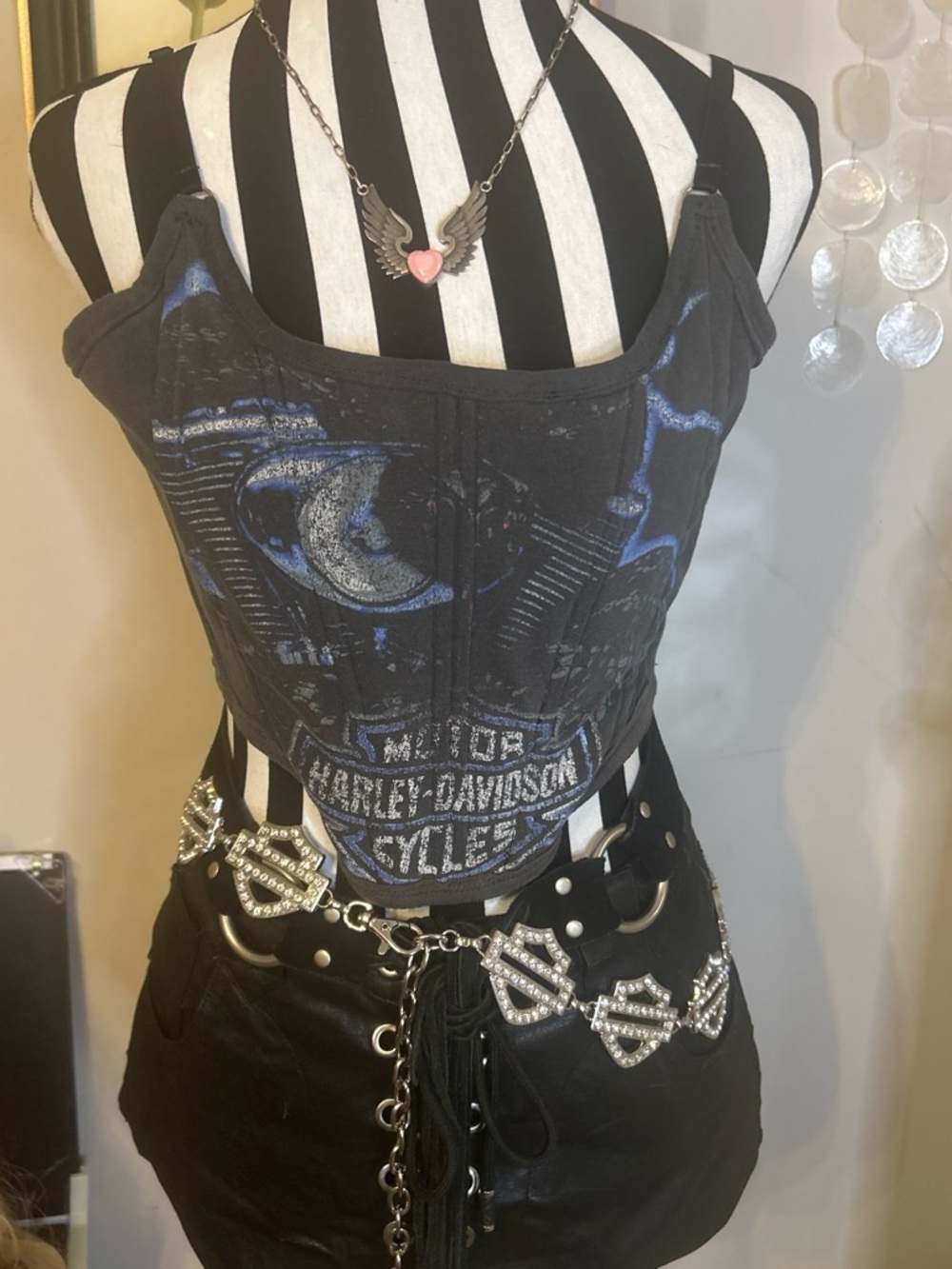Rare Vintage Harley-Davidson Black Tank lace up back Corset & Metallica cropped